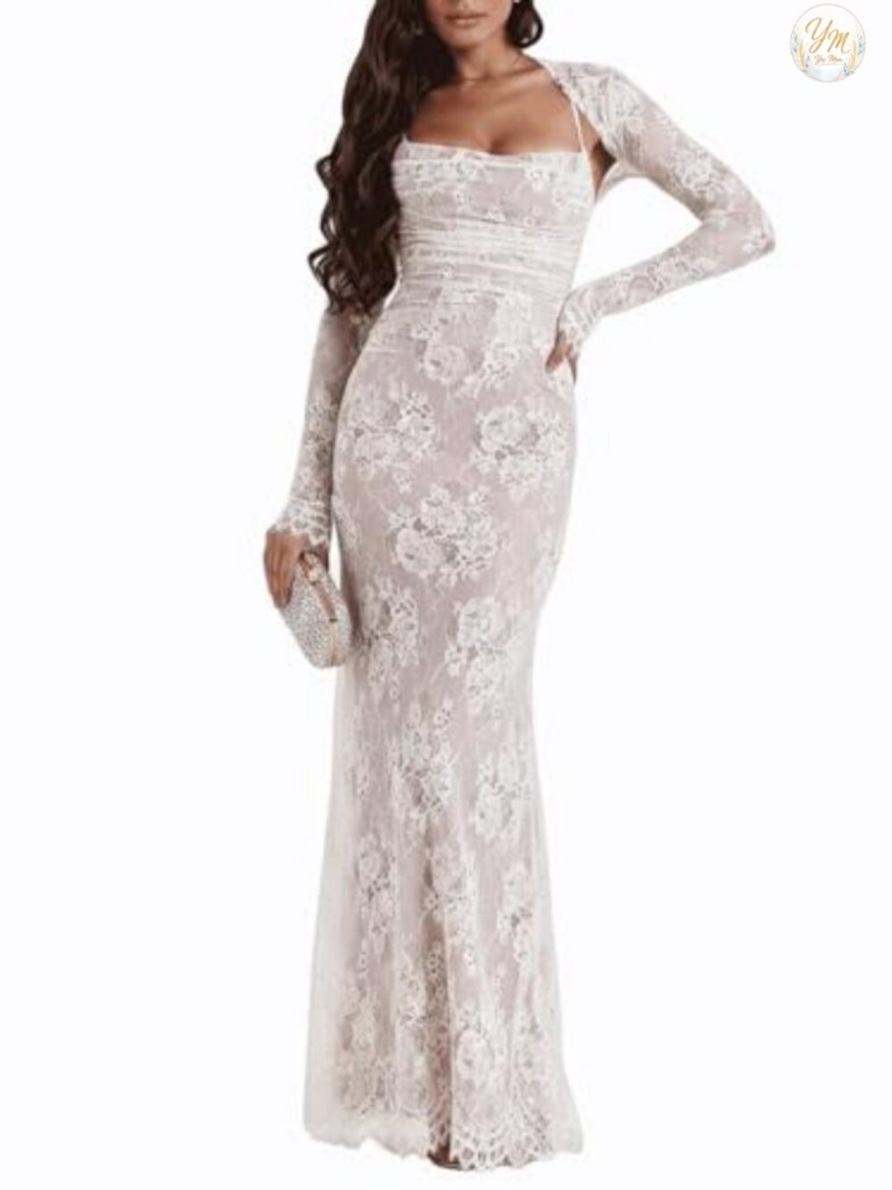 Lace Cami Maxi Dress Long Sleeve Bodycon Formal Party Dress